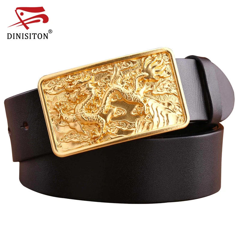 DINISITON Top Layer Leather Belt Dragon Solid Brass buckle luxury genuine leather Loong designer belt men high quality ZPB04