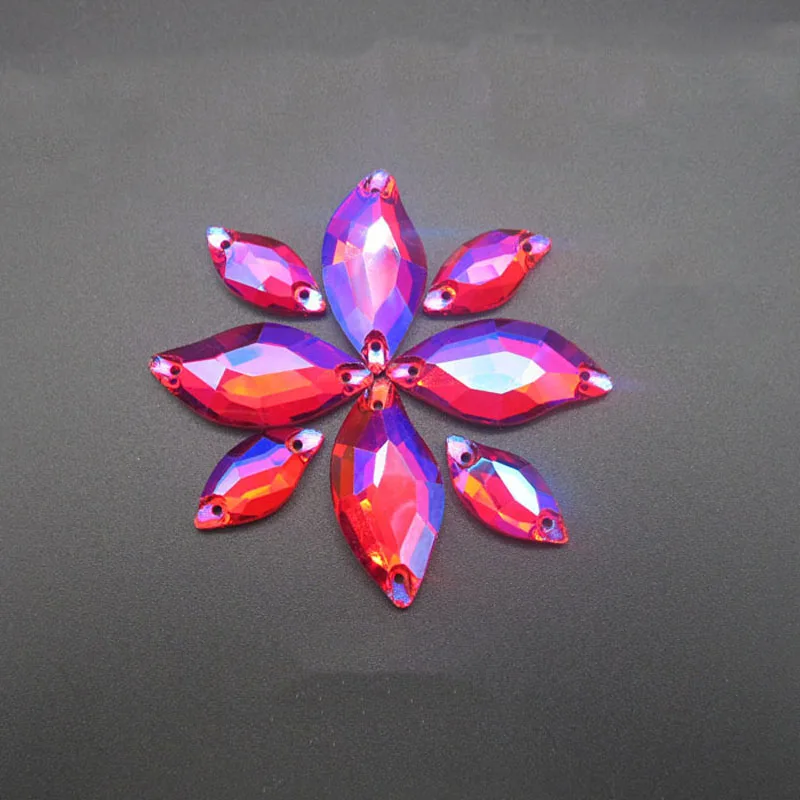 Форма русалки 9x20 мм два отверстия шитье плоская задняя красная AB Стразы