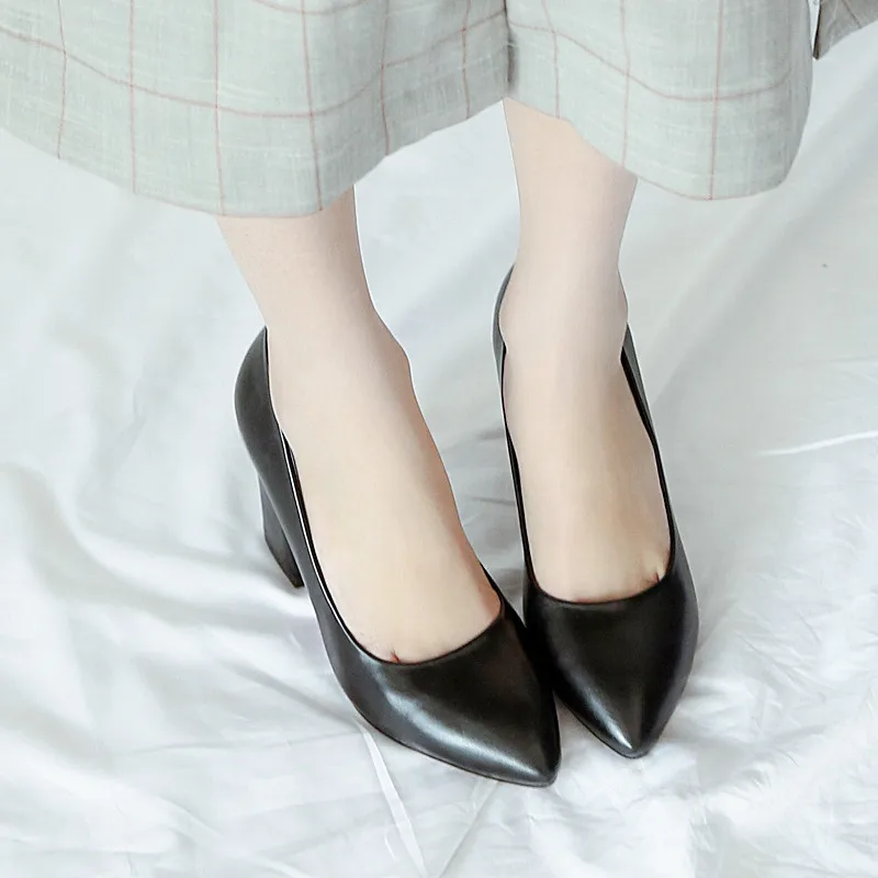 YMECHIC Womens Office Lady Dress Shoes High Heels Black Gray Pointed Toe Summer Chunky Heel Women Pumps Plus Size 2018 | Обувь