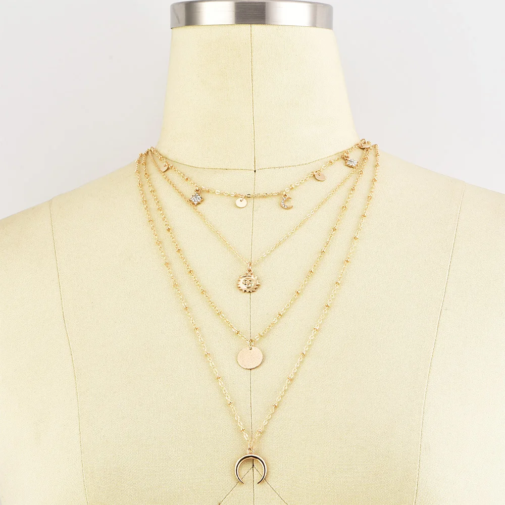Новое популярное модное ожерелье многослойное круглое с Луной солнцем и