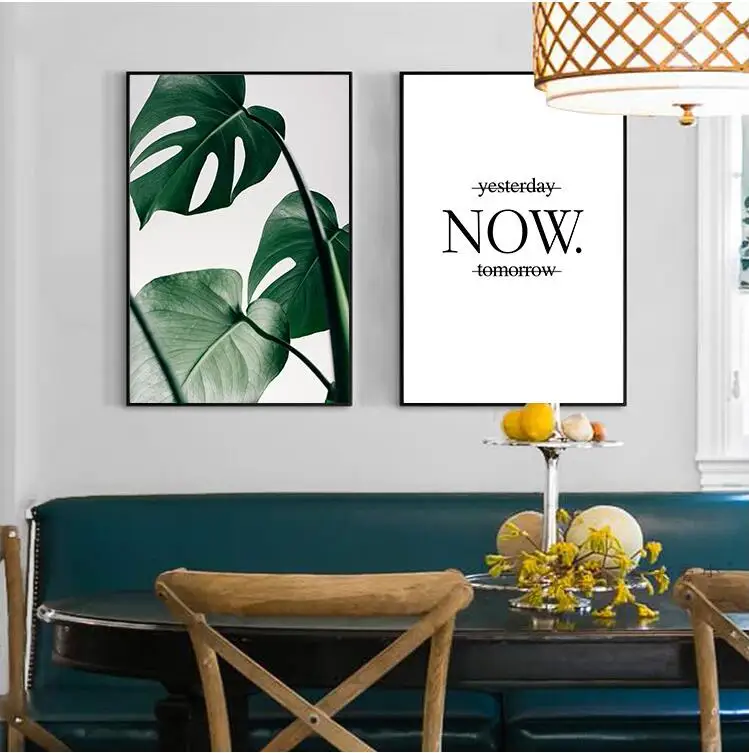 Слоган зеленые листья стены Художественный набор холст искусство пальмовое
