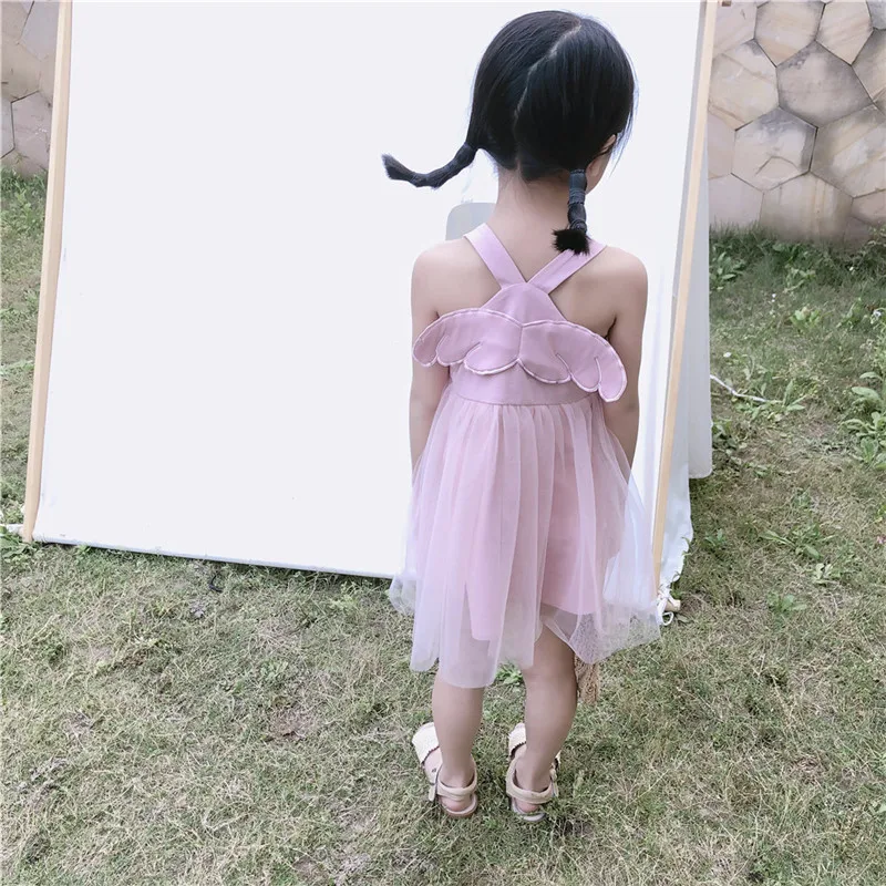 

WLG летние платья для принцесс для девочек, детское Сетчатое платье бежевого и розового цвета в стиле пэчворк, детвечерние чная одежда