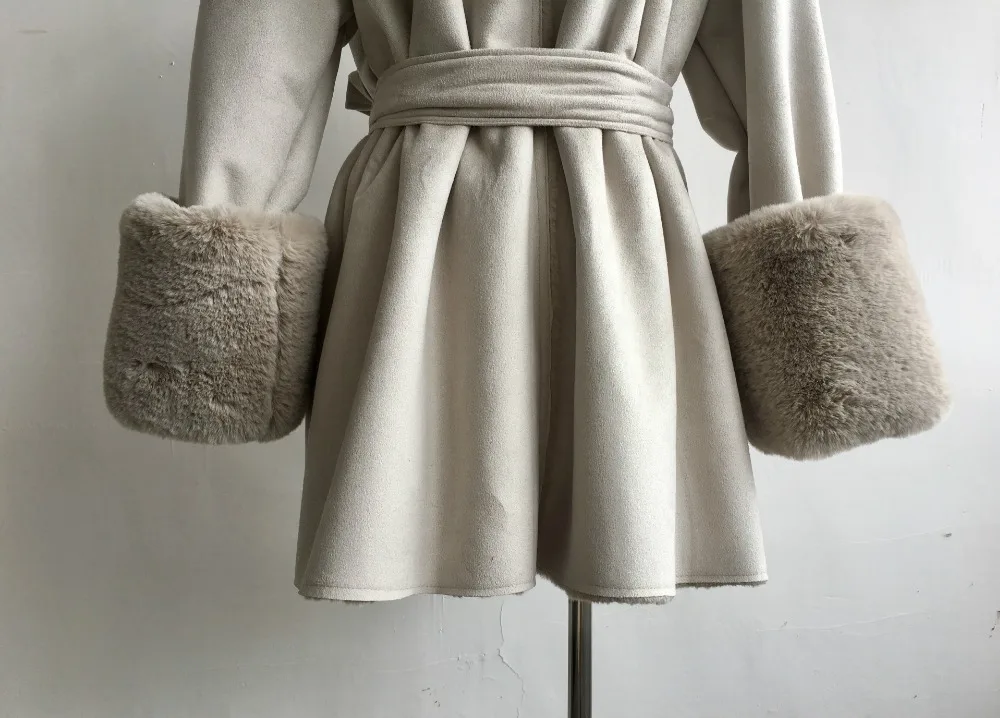 Women Suede Faux Hair Parkas Female Autumn Winter Thicken Oversized Velvet Outwear Womens Fur Collar Jacket Coat Ds50241