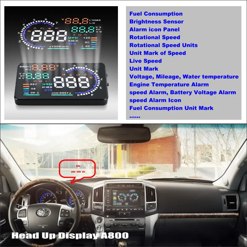 Car HUD Head Up Display For Toyota Land Cruiser LC100 LC200 V8 Prado OBD Safe Driving Screen Projector Refkecting Windshield