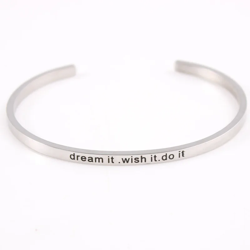 Браслет DREAM IT WISH из нержавеющей стали с гравировкой вдохновляющая цитата манжета