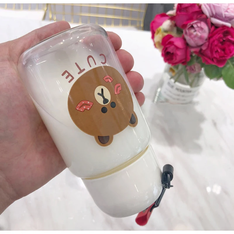 JOUDOO Милая стеклянная бутылка для воды мультфильм Медведь Мини Открытый бутылки воды Корея студенческий тур портативный Кофе Молоко посуда для напитков 35