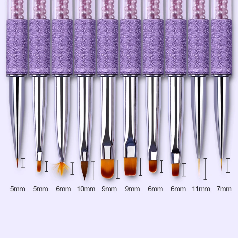 Градиентная кисть для рисования ногтей веер фиолетовая ручка со стразами