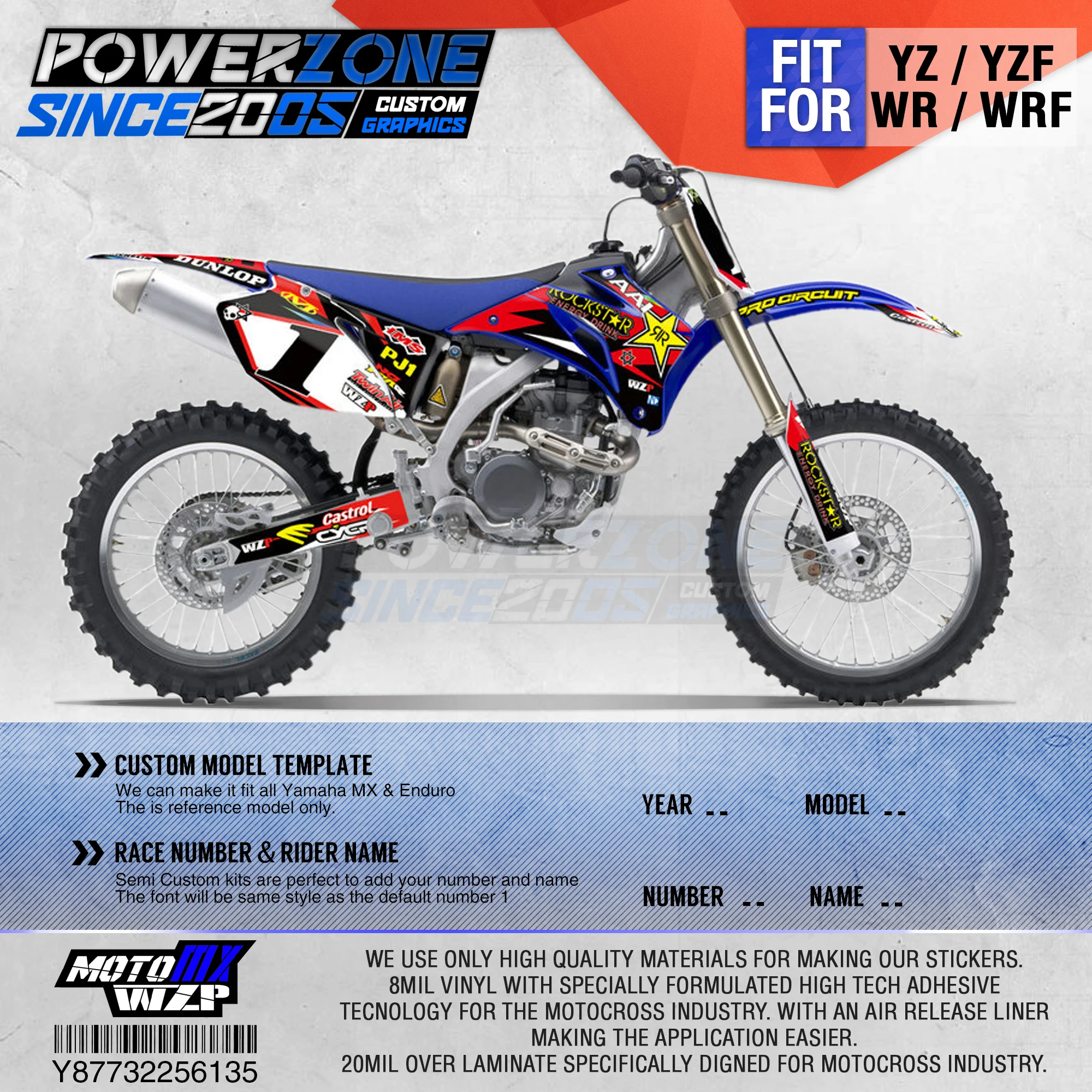 PowerZone графика команды на заказ фоны наклейки 3 м пользовательские для YAMAHA YZF250 450 06
