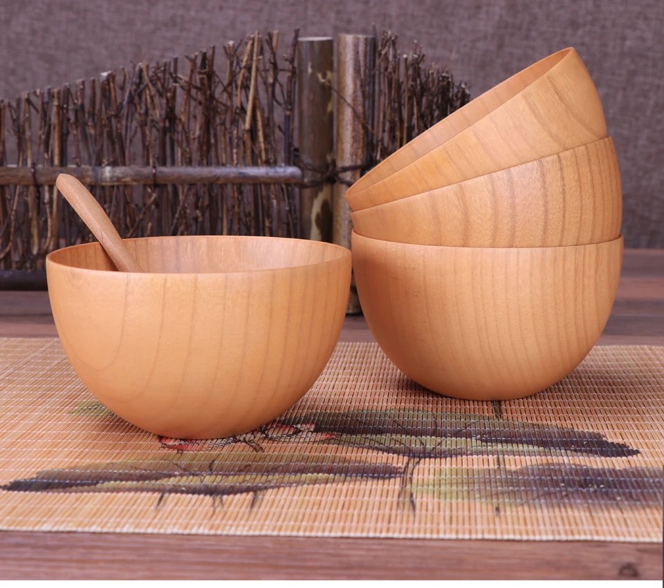 Большая миска дерево tigela ручной работы Здоровое питание контейнеры ужин винтажные салат rice японский стиль посуда лапша