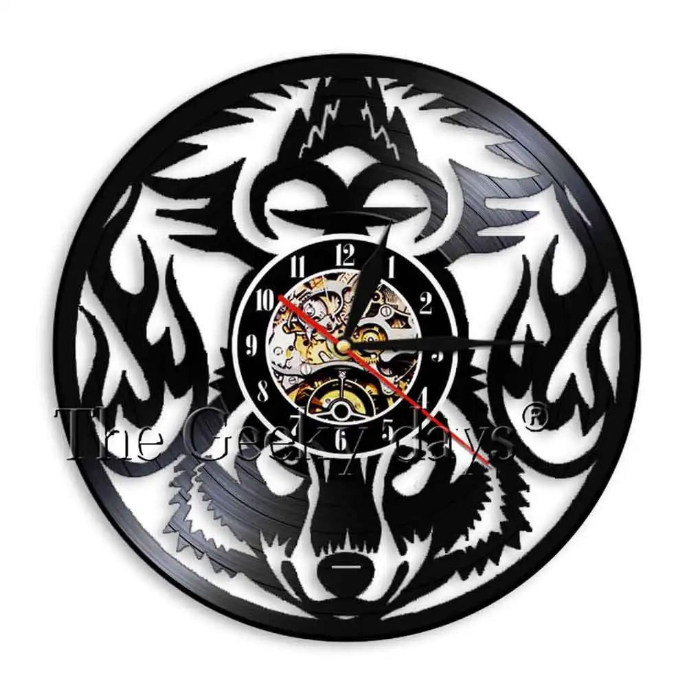Without LED Light Воющий волк Виниловая пластинка настенные часы Horloge Wild Animal Art настенные часы современный уникальный домашний Настенный декор искусство новые подарки - Цвет: Without LED Light