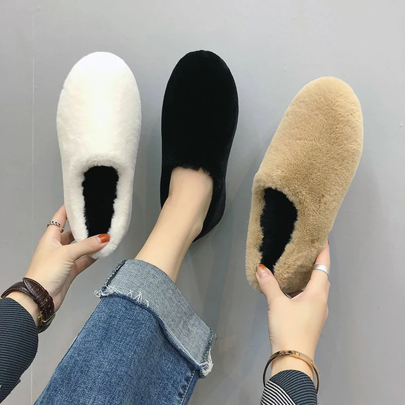 Zoe Saldana 2019 Winter Shoes Women Warm Fleece Ballet Flats Designer Furry Casual Outdoor Wool Loafers Zapatos Mujer | Обувь