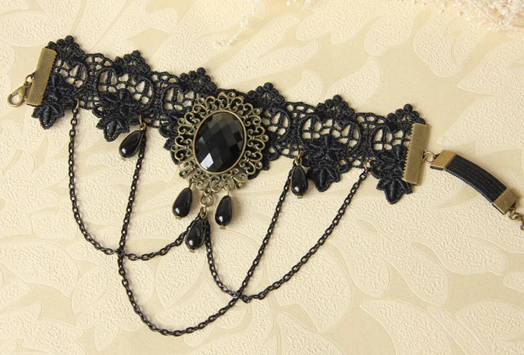 Женский винтажный браслет ручной работы многослойная цепочка с цветами черные
