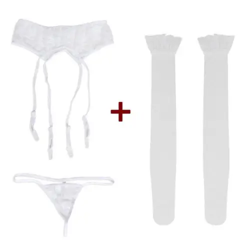 B Для женщин кружева сексуальное женское белье Intimates леди девушки нижнее белье G-String+ подвязки+ чулки 3 шт Экзотические наборы - Цвет: B