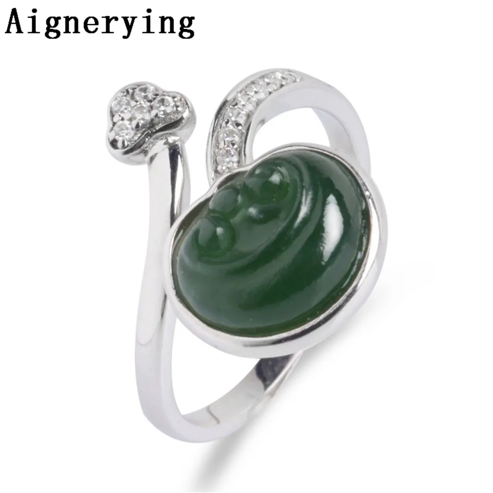 

Adjustable Finger Vintage Certificate Rings Supply Natural Green Jade 925 Silver Ruyi For Women Cute Free Size Ring Gift Box