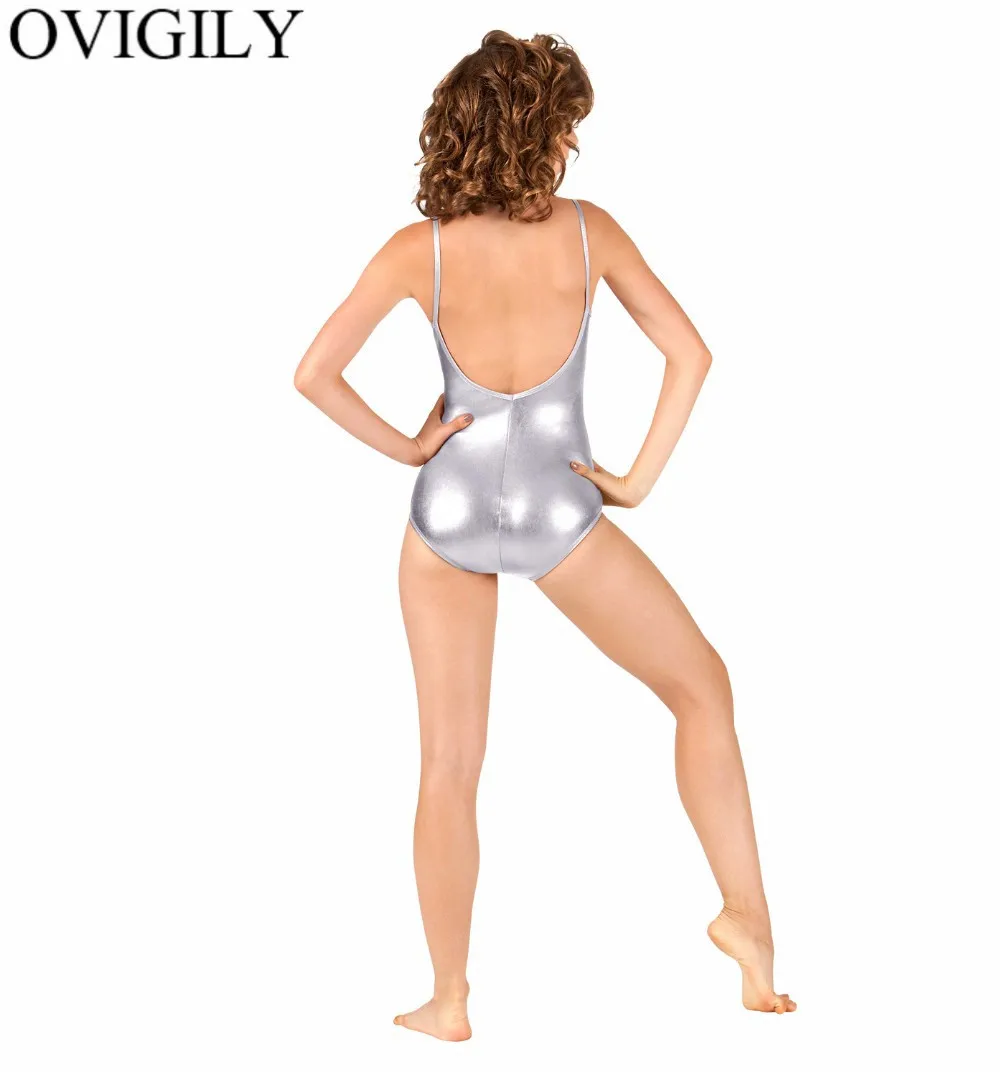OVIGILY Блестящий металлический купальник для взрослых трико женщин гимнастика