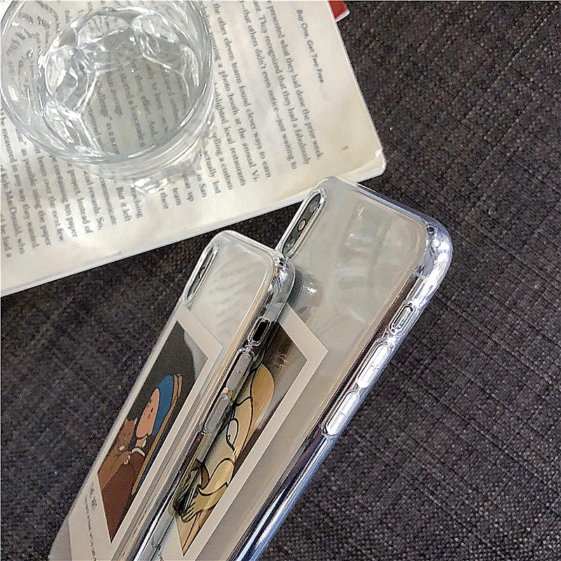 Oil painting card Transparent TPU Phone Case For iphone 11 Pro XS Max X XR 6 6s 7 8 plus vintage photo frame soft case Cover |
