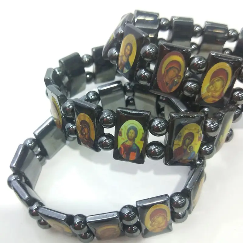 

Christian Hand Ornaments Religious Icons Beaded Black Stone Bracelets
