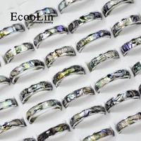 10pcs ecoolin brand fashion natural shellfish abalone shell 316l stainless steel rings for women jewelry lots bulk lr4029