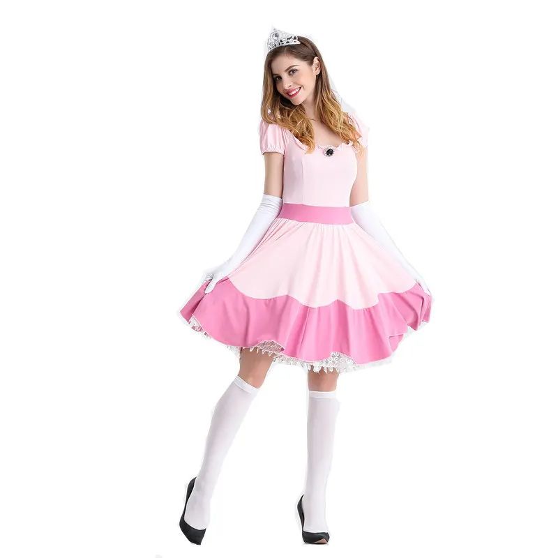 Super Bros Princess Peach DRESS Adult Costume Bros and Luigi Halloween Fancy Cosplay costume 5140
