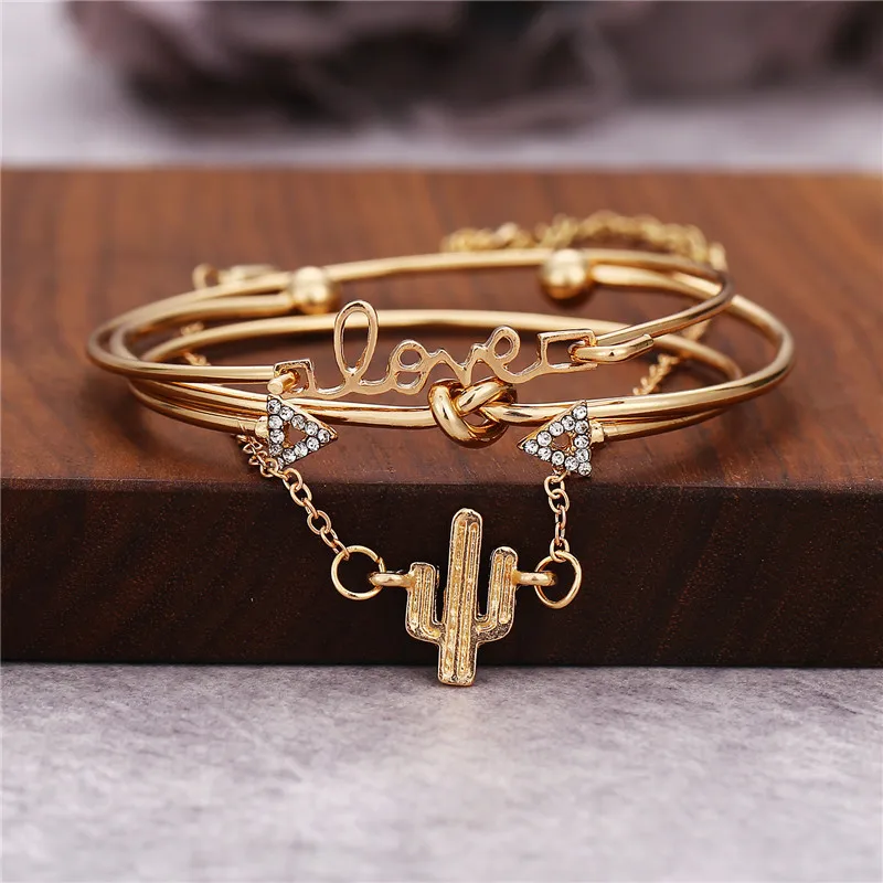 Женский браслет с бантиком и треугольными кактусами AY набор из 4 шт.|Браслеты