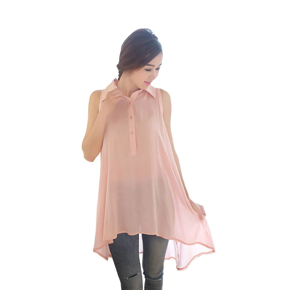 Женская рубашка 2017 летняя модная женская Свободная блузка без рукавов с длинным