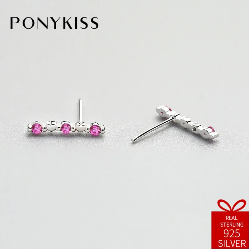 

PONYKISS Romantic S925 Sterling Silver Cute Heart Zircon Geometric Stud Earrings Women Anniversary Party Jewelry Engagement Gift