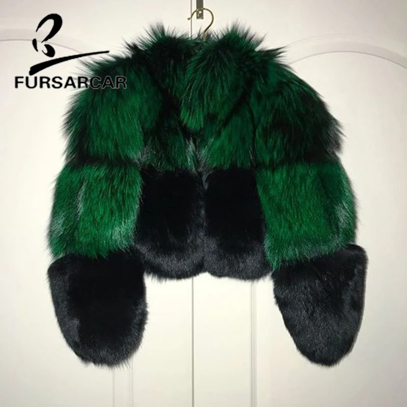 FURSARCAR New Style Natural Real Fur Coat For Women Luxury Warm Fox Fur Coat With Fur Collar Winter Short Style Fox Fur Jacket