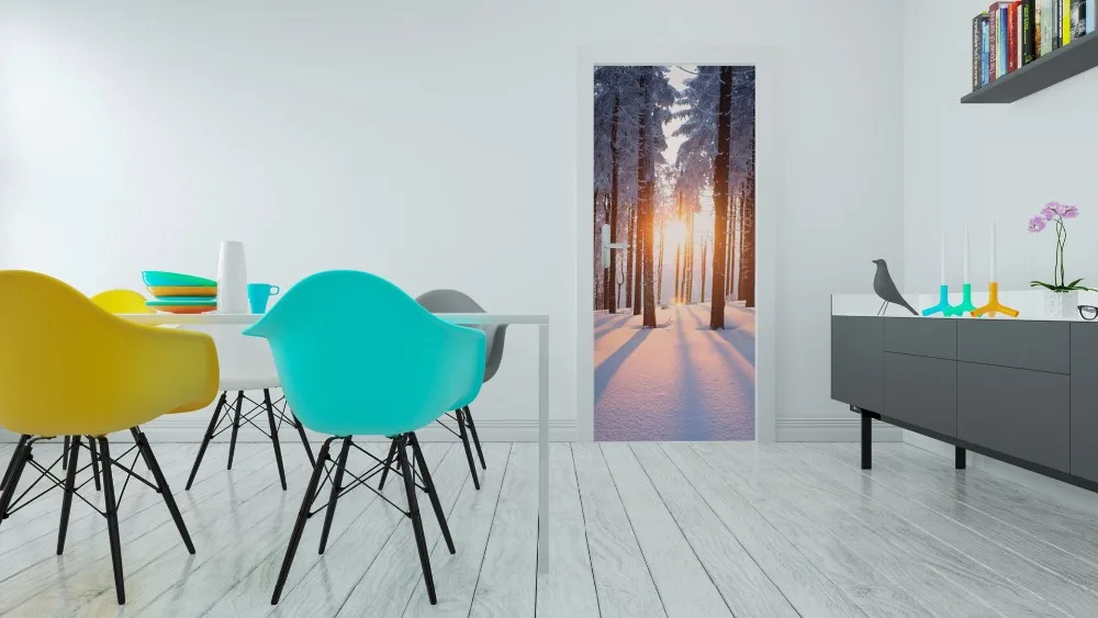 3D зима лес DIY двери Настенные обои фотообои печать на стену Наклейка деко