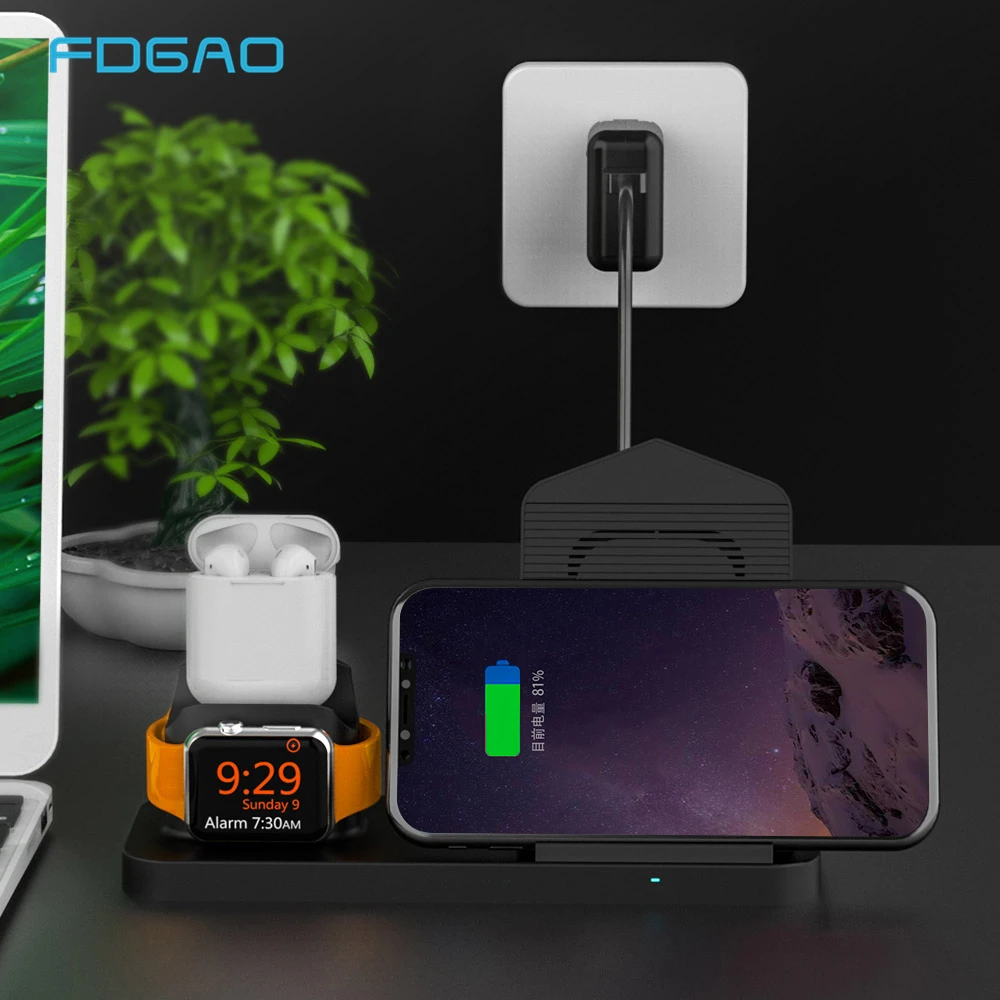 Беспроводное зарядное устройство FDGAO Qi для iPhone X 8 XR XS Max Apple Watch 4 3 2 10 Вт Быстрая