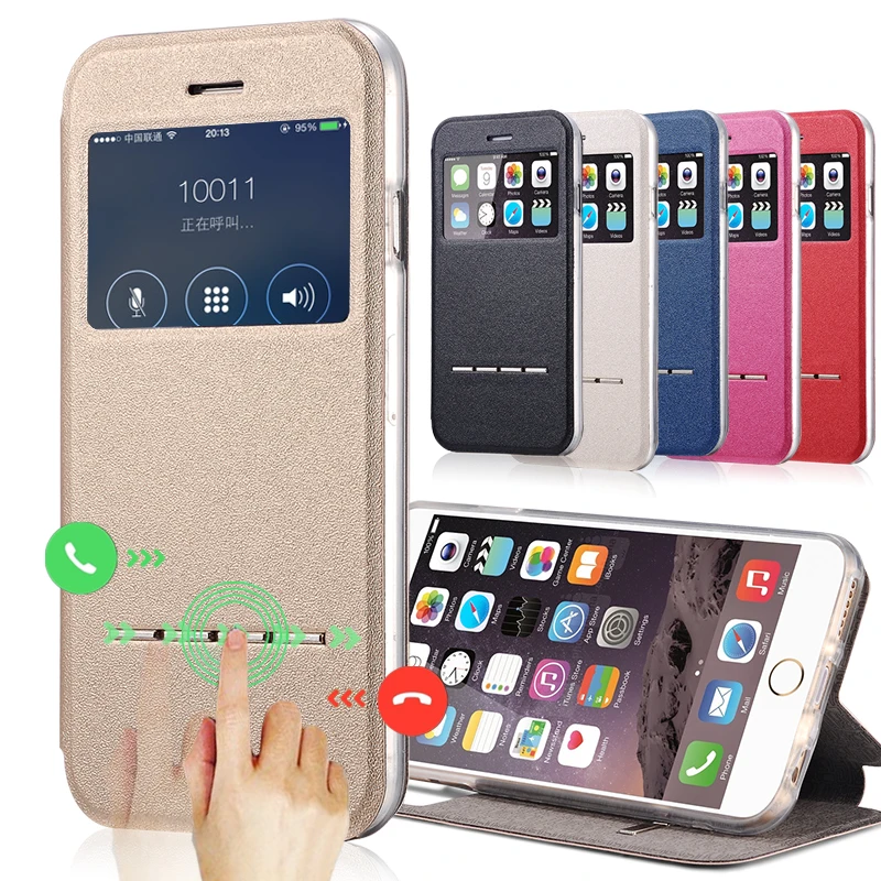 Роскошный чехол с окошком для экрана iPhone 8 7 Plus флип 5S 5C SE 6 6S X скользящий