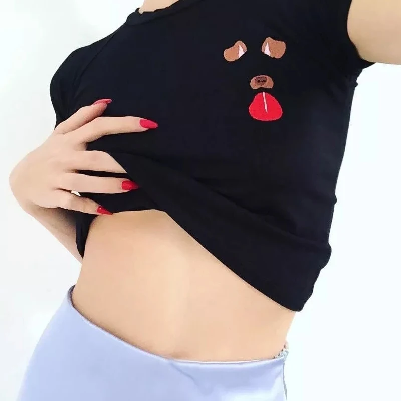 Женская футболка с вышивкой собаки Милая коротким рукавом | одежда