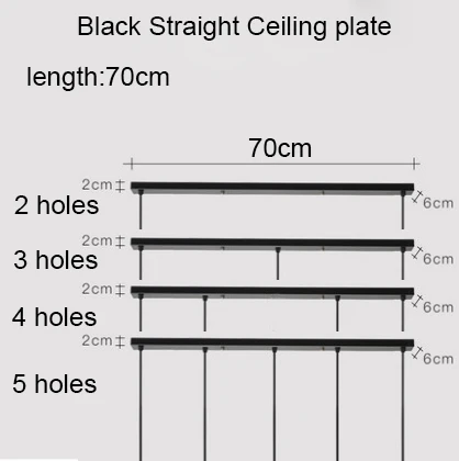 70CM Black Straight Потолочная пластина черный/белый Железный кулон Цоколи DIY 2/3/4/5 отверстий 25 см/30 см/40 см/50 см прямые/круглая потолочная панель округлая панель с базой - Цвет: 70CM Black Straight