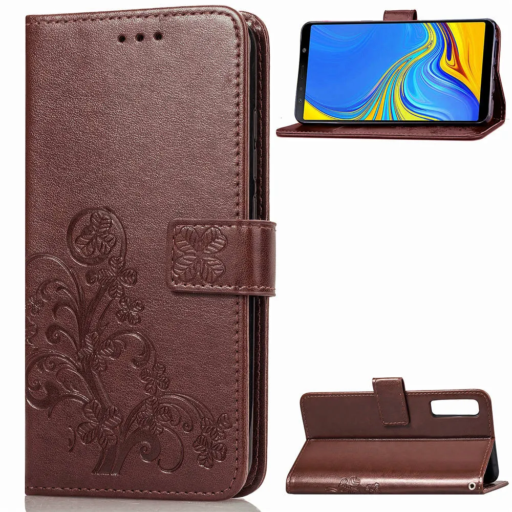 Luxury Four Leaf Clover Embossing Flower Leather phone case For Samsung Galaxy A5 A7 A9Star A6s A6 A8 Plus 2018 flip wallet | Мобильные
