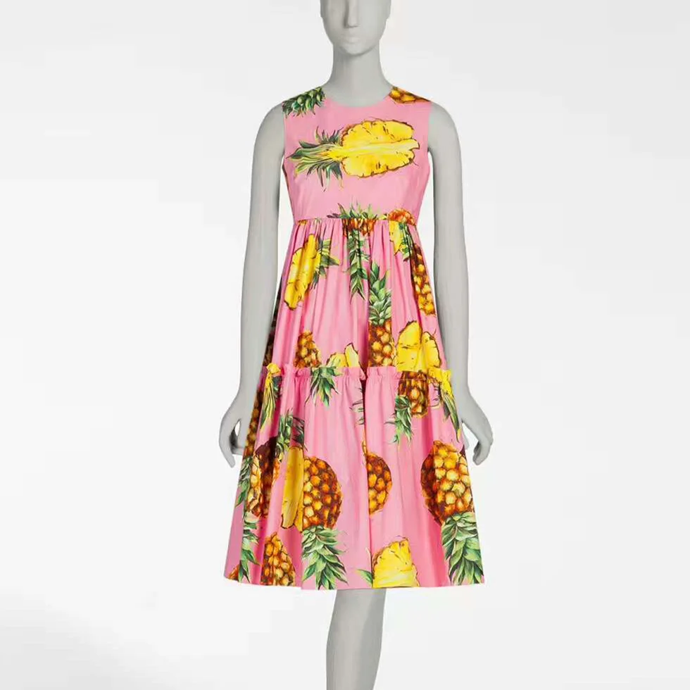 2017 новое летнее модное милое платье без рукавов с принтом ананаса Милое Платье До