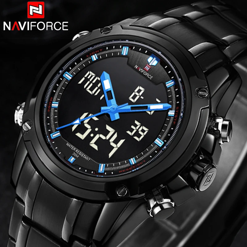 Часы для мужчин NAVIFORCE Брендовые спортивные полный сталь цифровой светодио дный