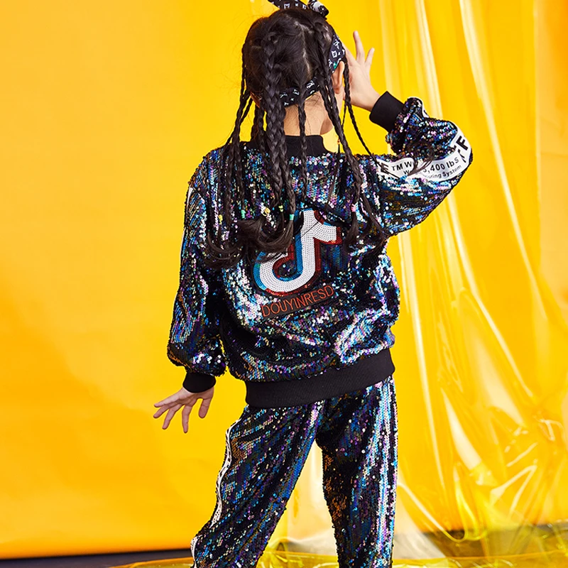 Одежда для джазовых танцев девочек новый стиль дизайн с блестками костюм хип