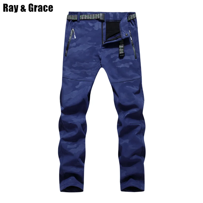 Blue RAY GRACE уличные походные брюки зимние мужские походные треккинговые камуфляжные брюки водонепроницаемые спортивные брюки для рыбалки мужские флисовые - Цвет: Blue