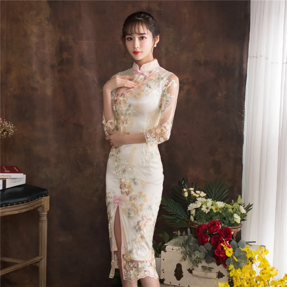 Платье Qipao кружевное с высоким разрезом|Чонсамы| |