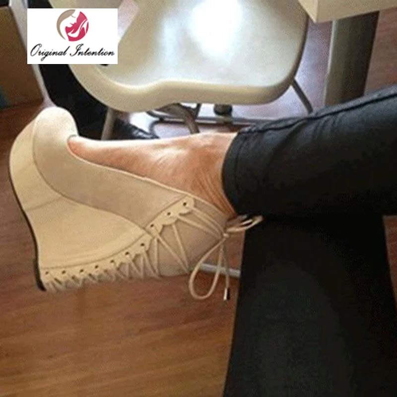 

Original Intention Quality Women Pumps Platform Shoes Wedges Round Toe Pumps Ladies Wedding Elegant White Shoes Woman Plus Size