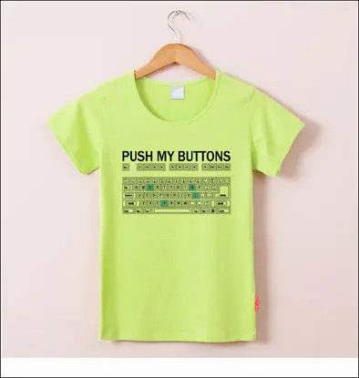 Забавная Футболка с принтом «Push My Buttons», женские летние топы, повседневные футболки из хлопка с круглым вырезом и коротким рукавом, розовая парная футболка, уличная одежда - Цвет: Зеленый