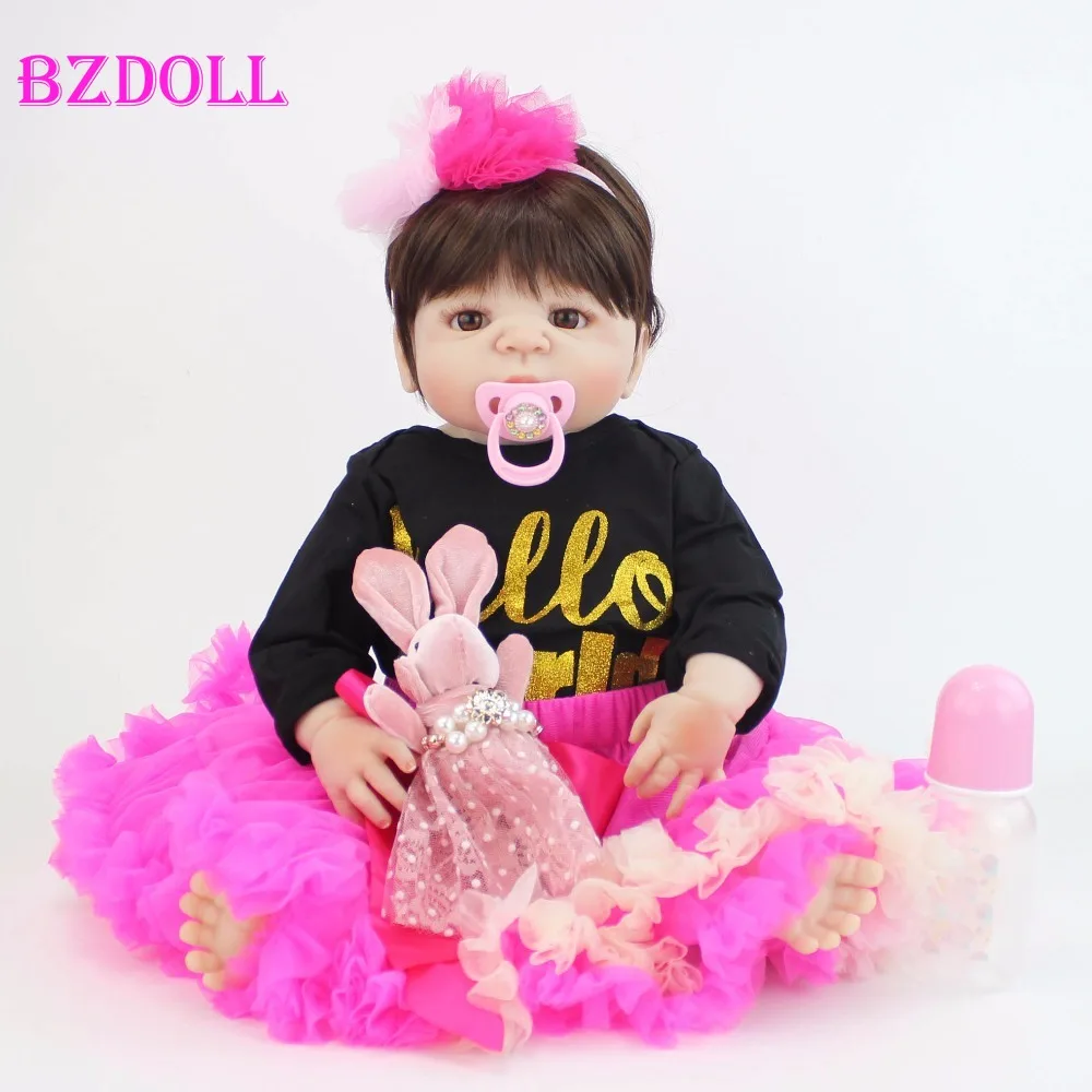 55 см полный силикона Reborn Baby Doll как настоящие девочка бонекас Виниловый фон для