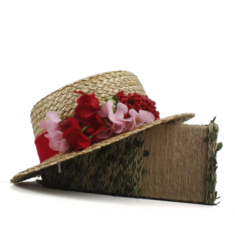 Женская летняя соломенная шляпа женская пляжная с широкими полями плоская от