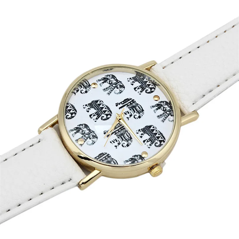 Модные женские часы С Рисунком Слона из искусственной кожи аналоговые кварцевые