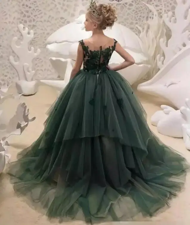 Зеленые платья с цветами для девочек на свадьбу новинка 2019 года пышные в пол