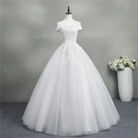 zj9145 2020 new white ivory elegant ball gown off shoulder wedding dresses for brides lace sweetheart with lace edge plus size