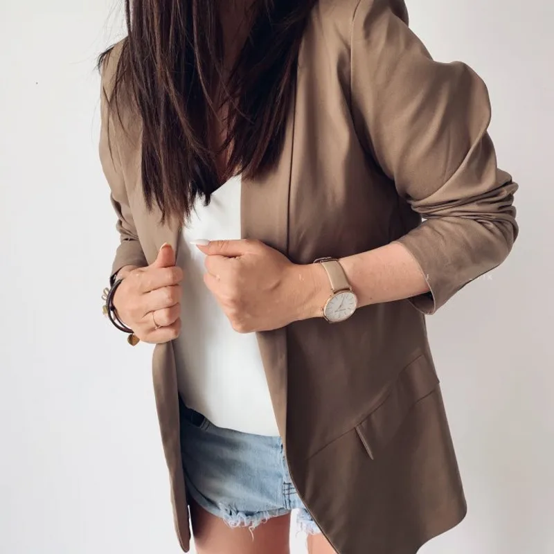 Large size Women's Blazers autumn hot Slim long sleeve solid color fake pocket lapel high quality blazer women's outerwear | Женская