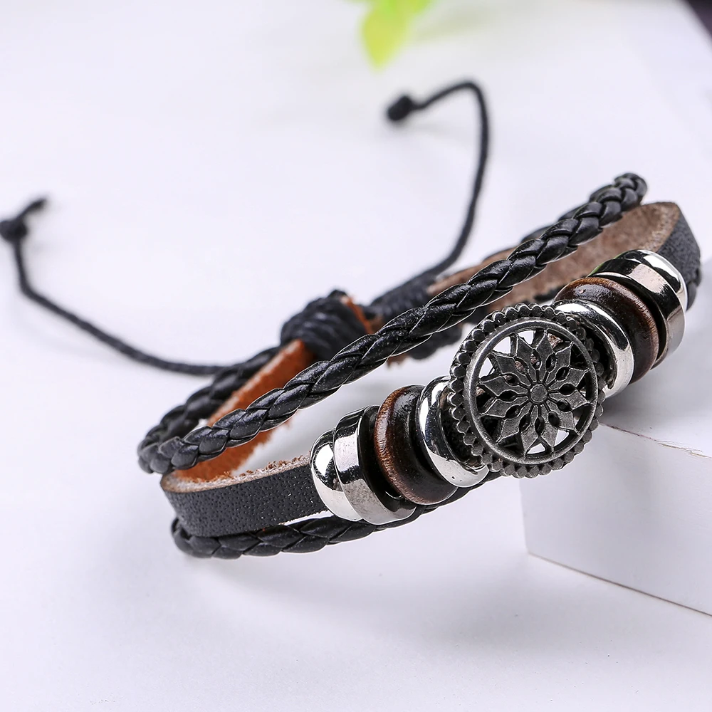 Винтажный плетеный браслет в форме солнца стиле панк для мужчин|bracelets for|leather