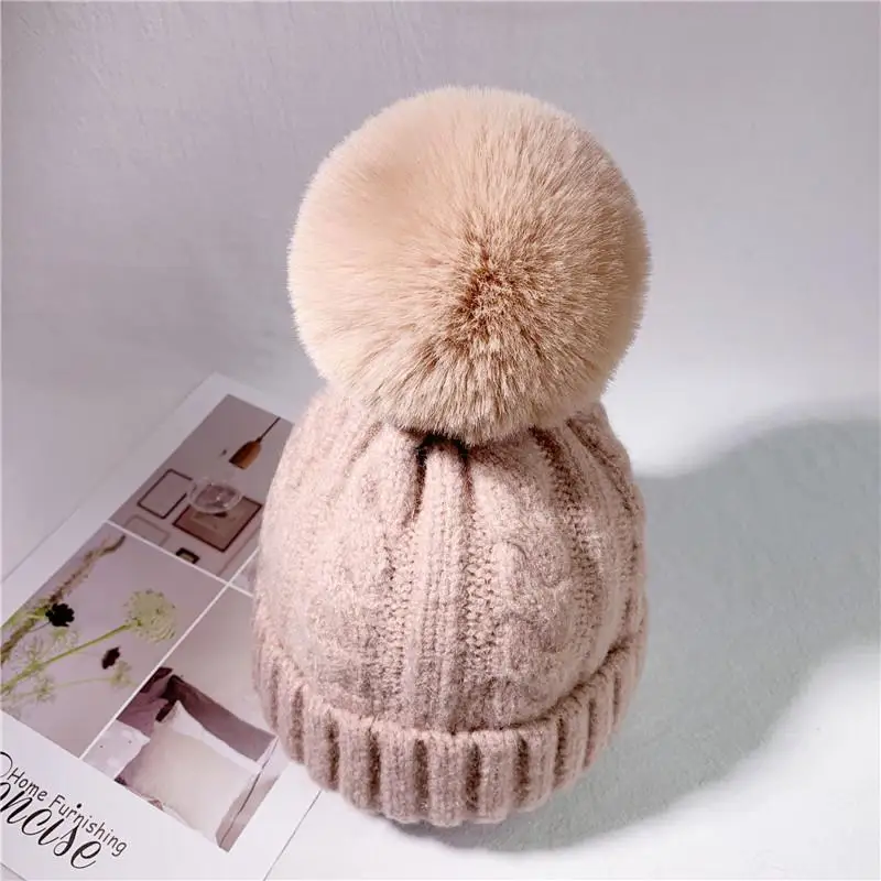 New Hot Autumn Winter Warm Baby Hat For 1-12Yrs Knitted Wool Real Fur Children Caps Infant Girls Hemming Beanies Accessories | Детская