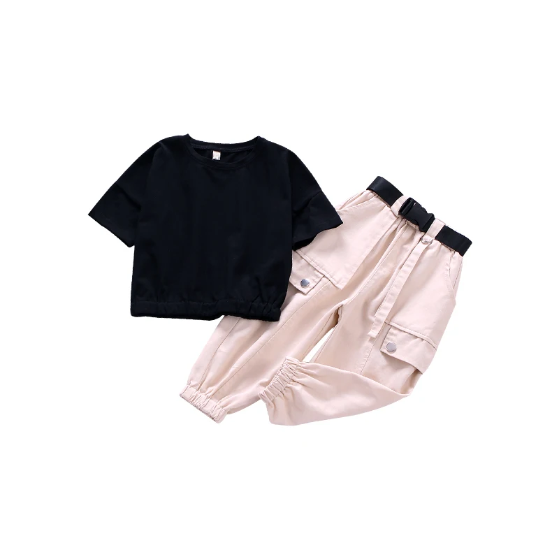 Повседневный костюм для маленьких девочек Новая детская одежда футболка в