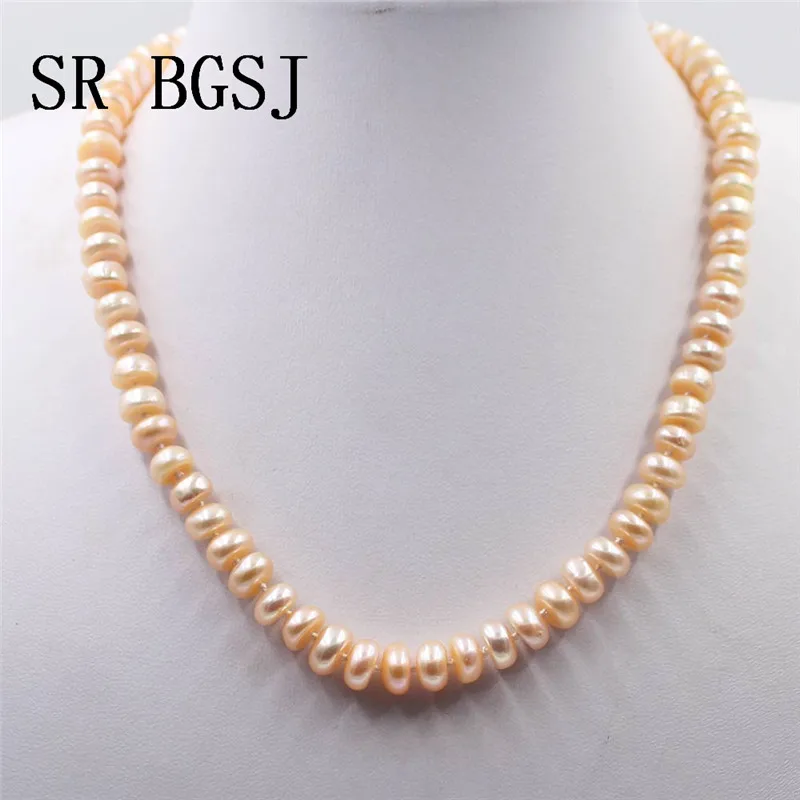 Pink Pearl 7-8 мм белые, розовые, фиолетовые бусины Rondelle из пресноводного жемчуга женские ожерелья-Чокеры 17,5" - Окраска металла: Pink Pearl